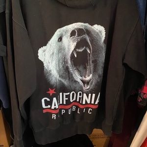 California Republic Sweatshirt Hooded Hoodie Black Large Grizzly Bear PRO CALI